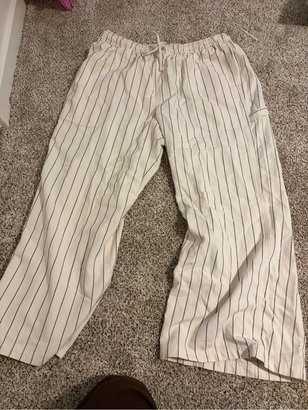 aerie Cream Wide-Leg Pinstripe Pants